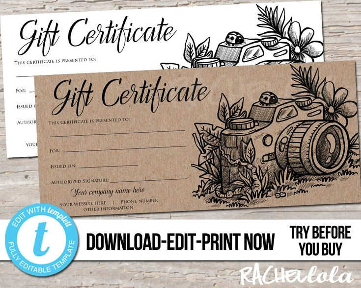 Editable Custom Printable Photography Gift Certificate throughout Best Photography Gift Certificate