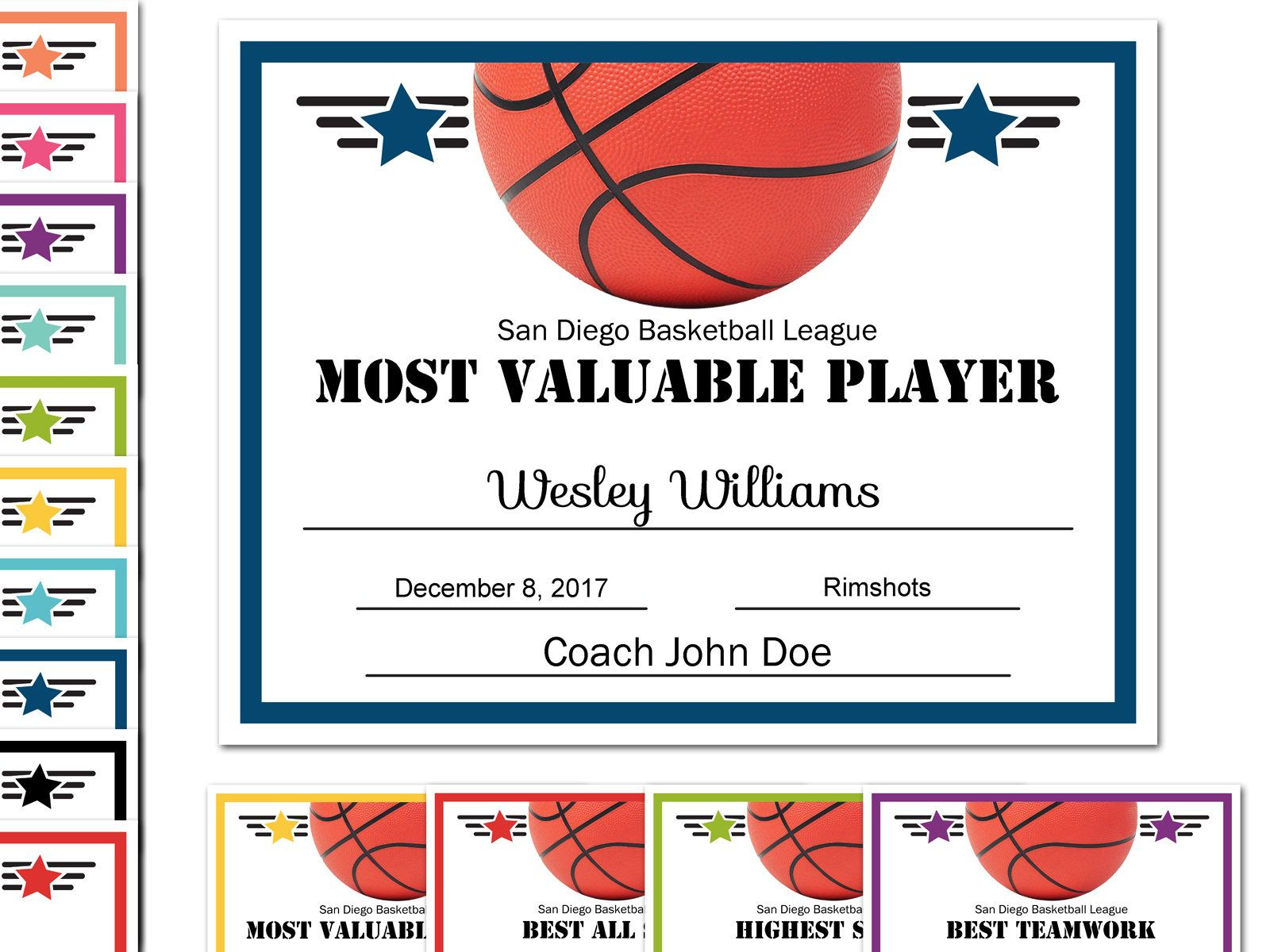 Editable Pdf Sports Team Basketball Certificate Award pertaining to Free Teamwork Certificate Templates 10 Team Awards