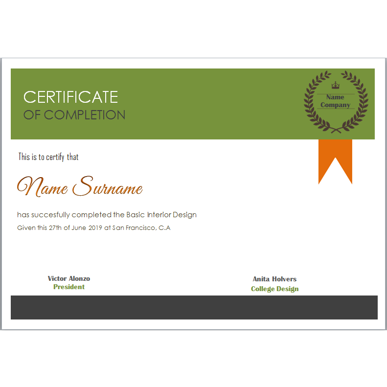 Editable Word Certificate Of Completion Template in Quality Free Completion Certificate Templates For Word
