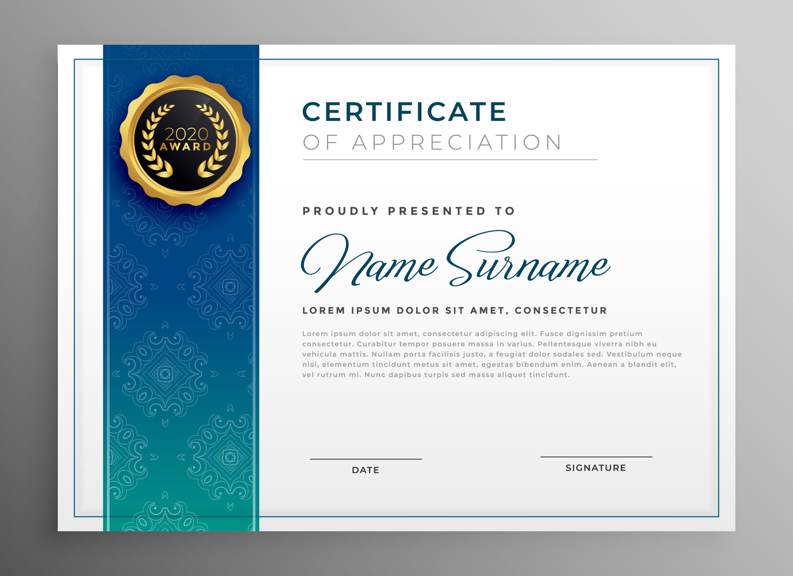 Elegant Blue Certificate Of Appreciation Template for Awesome Template For Recognition Certificate