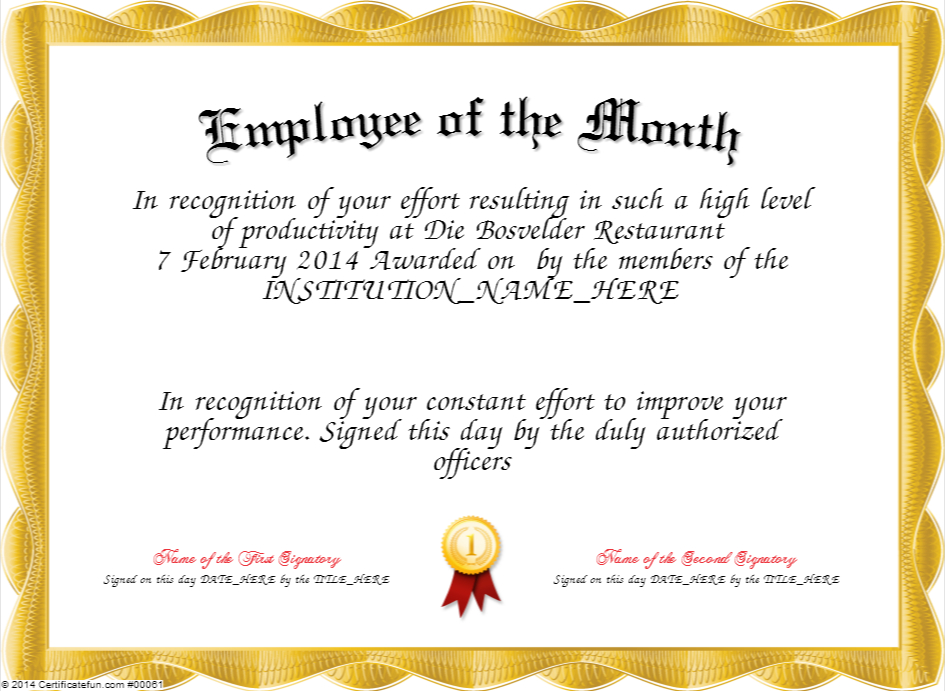 Employee Of The Month Certificate Template  Driverlayer inside Best Employee Of The Month Certificate Templates