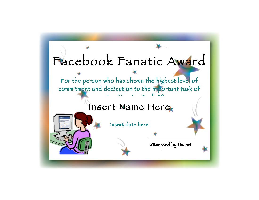 Facebook Fanatic Award Funny Certificate Template  Pdf inside Amazing Free Funny Certificate Templates For Word