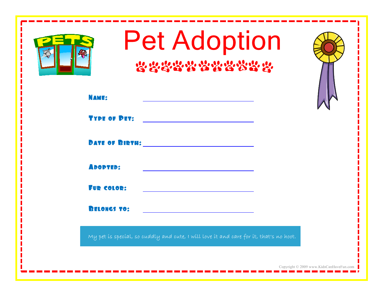 Fake Adoption Certificate Free Printable  Free Printable regarding Free Blank Adoption Certificate Template