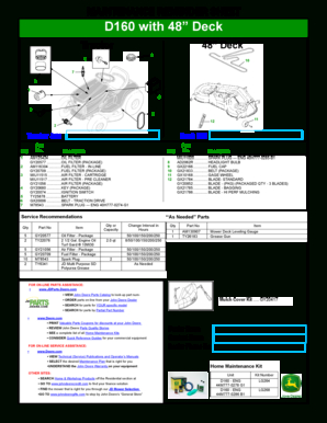 Fillable Online D160 With 48 Deck  Jdparts  John Deere within Free Heavy Equipment Maintenance Log Template