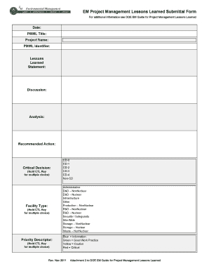 Fillable Online Emcbc Doe Em Project Management Lessons inside Submittal Log Template Excel