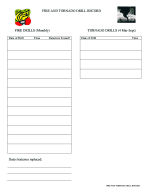 Fire And Tornado Drill Record Fill Online Printable pertaining to Boring Log Template