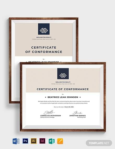 Free 15 Sample Conformity Certificate Templates In Pdf pertaining to Certificate Of Conformance Template