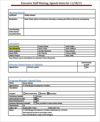 Free 8 Sample Staff Meeting Agenda Templates In Pdf with regard to Agenda For A Meeting Template