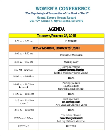 Free 9 Sample Conference Agenda Templates In Pdf  Ms Word intended for Amazing Agenda Template For Event