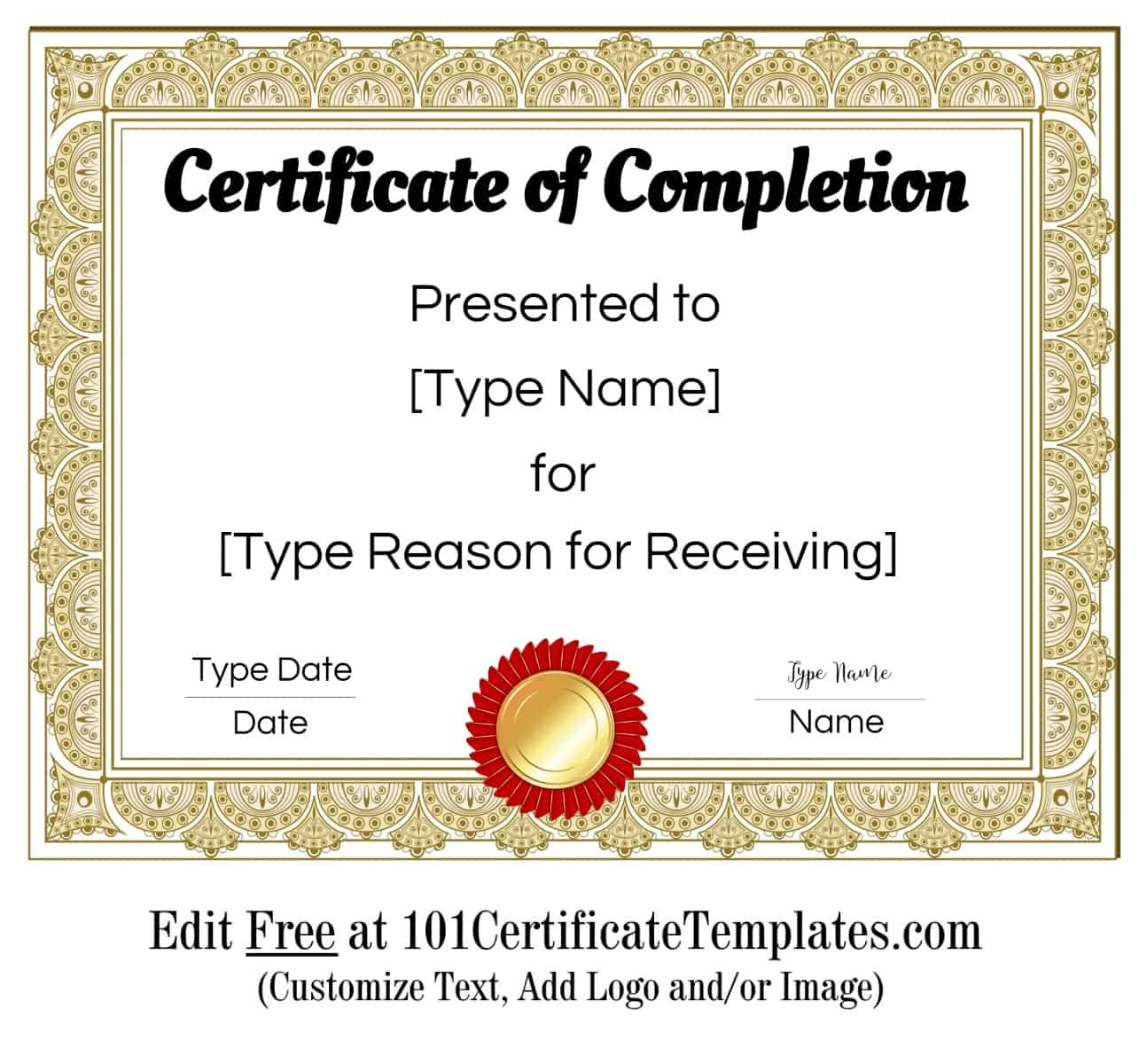 Free Certificate Of Completion  Customize Online Then Print pertaining to Best Certificate Of Completion Template Free Printable