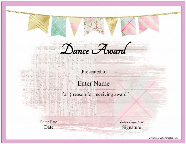 Free Dance Certificate Template  Customizable And in Dance Certificate Template