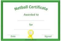 Free Netball Certificates for Best Most Improved Player Certificate Template