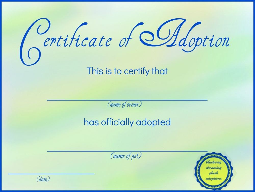 Free Printable Adoption Papers Printable Stuffed Animal throughout Rabbit Birth Certificate Template Free 2019 Designs