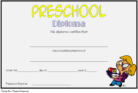 Free Printable Preschool Diploma Certificate Version 1 for Pre Kindergarten Diplomas Templates Printable Free