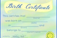 Free Printable Stuffed Animal Birth Certificates with Toy Adoption Certificate Template