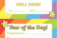 Free Printable Use These Star Of The Day Certificates To throughout Printable Good Behaviour Certificate Template 10 Kids Awards