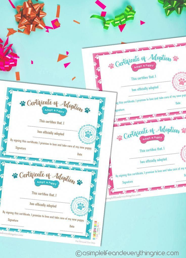 Free Puppy Adoption Certificate And Adopt A Puppy for Dog Adoption Certificate Free Printable 7 Ideas