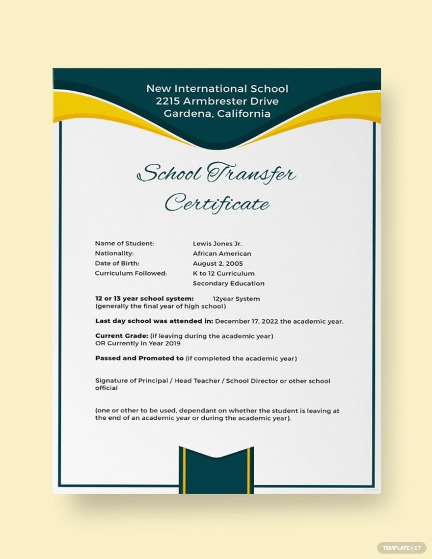 Free School Transfer Certificate Template  Word Doc for Leaving Certificate Template