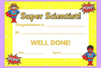 Free  Super Scientist Award Certificate Teacher Made in 10 Science Fair Winner Certificate Template Ideas