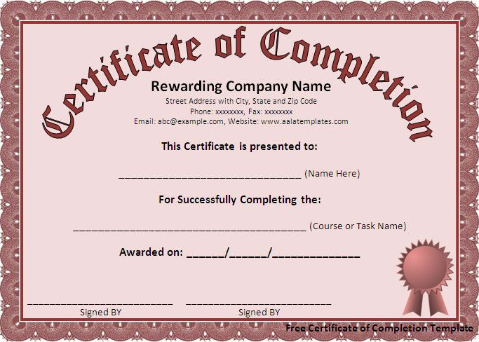 Free Word Certificate Completion Templates  Certificate within Free Certificate Templates For Word 2007
