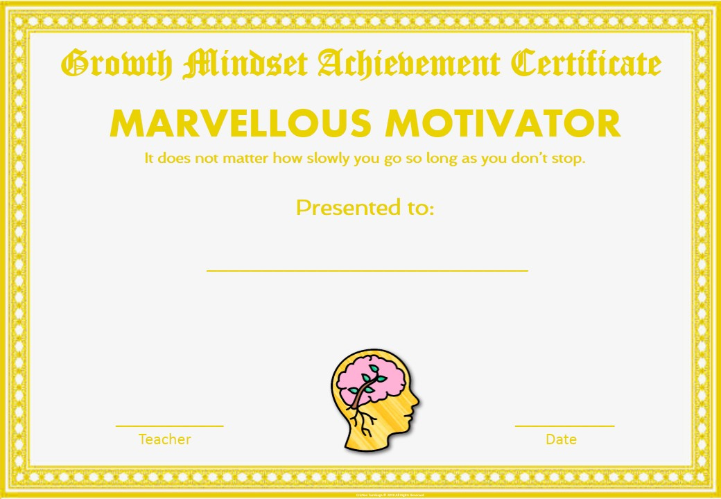 Growth Mindset Achievement Certificates For Teens Yellow in Awesome Outstanding Effort Certificate Template