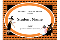 Halloween Best Costume Award intended for Awesome Halloween Costume Certificate Template