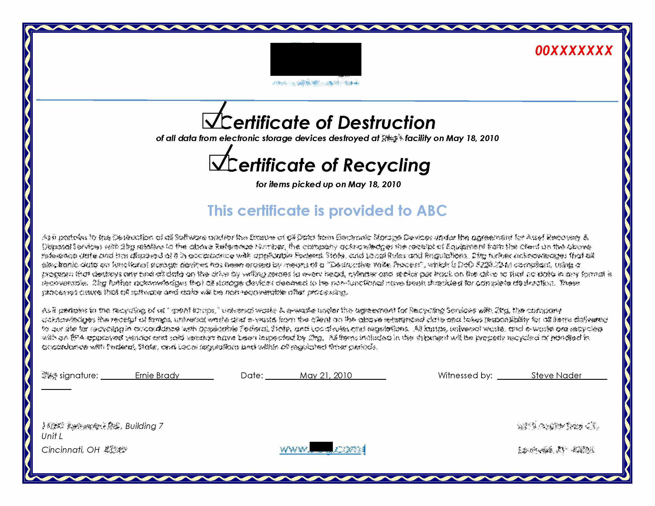 Hard Drive Destruction Certificate Template  Great Sample with regard to Free Certificate Of Destruction Template