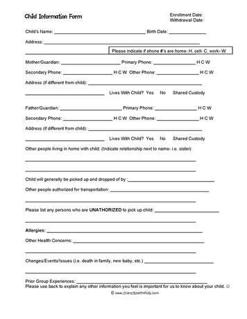 Information Forms Template  Charlotte Clergy Coalition pertaining to Free Child Visitation Log Template