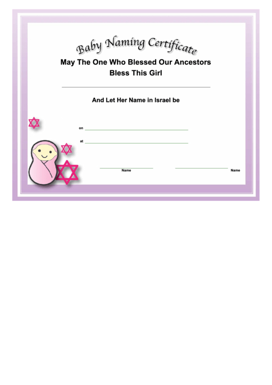Jewish Baby Girl Naming Certificate Template Printable Pdf for Baby Shower Game Winner Certificate Templates