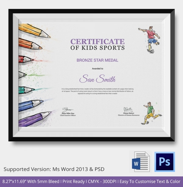 Kids Sports Certificate  5 Word Psd Format Download with regard to Sports Award Certificate Template Word