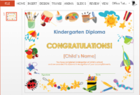 Kindergarten Diploma Certificate Powerpoint Template  Fppt in Printable Preschool Graduation Certificate Template Free