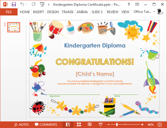 Kindergarten Diploma Certificate Powerpoint Template with Free Free Printable Certificate Templates For Kids