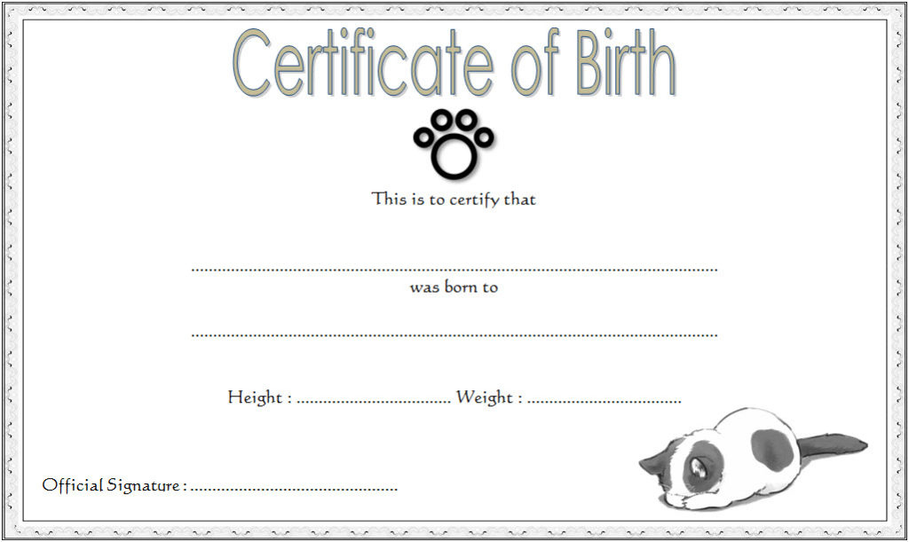 Kitten Birth Certificate Template 10 Cute Designs Free with Pet Birth Certificate Templates Fillable
