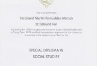Marcos Special Diploma From Oxford Is Same As Bachelor'S in Social Studies Certificate