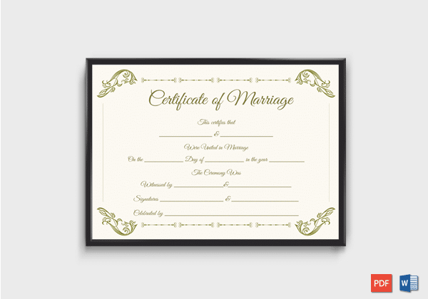 Marriage Certificate Template  22 Editable For Word in Marriage Certificate Editable Template