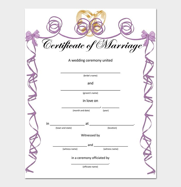 Marriage Certificate Template  22 Editable For Word in Marriage Certificate Editable Templates