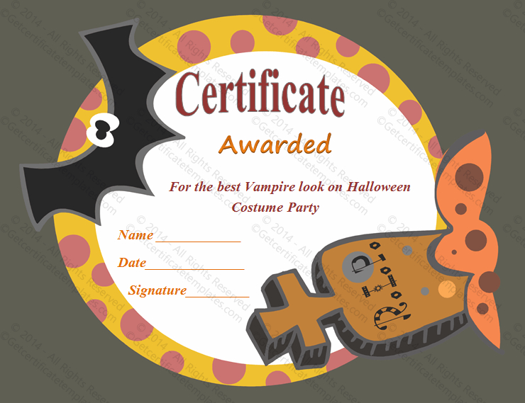 Most Frightening Halloween Award Certificate Template pertaining to Awesome Halloween Costume Certificate Template