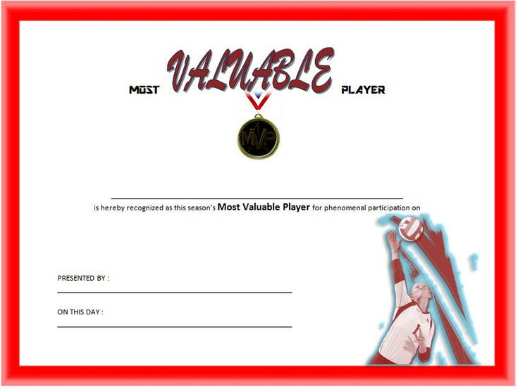 Most Valuable Player Certificate Template For Volleyball within Youth Football Certificate Templates