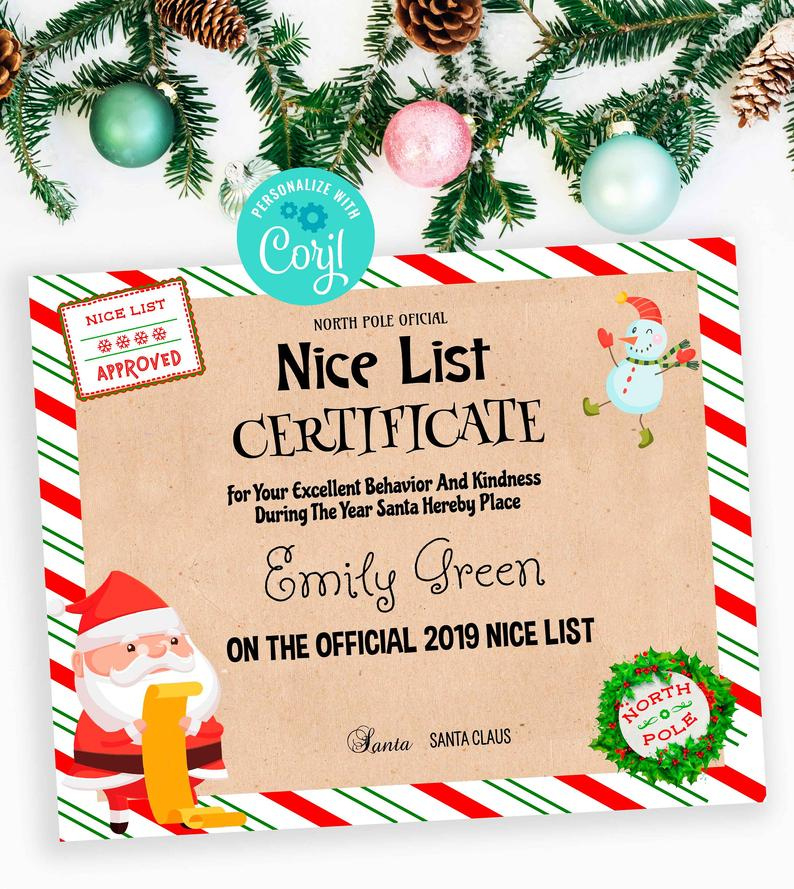 Nice List Certificate Template Editable Santa Certificate with Free Santas Nice List Certificate Template Free
