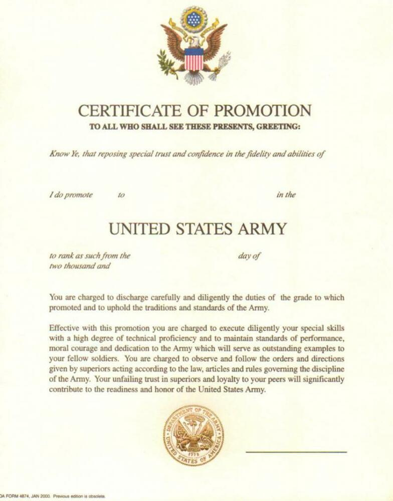 Officer Promotion Certificate Template Army  Best throughout International Conference Certificate Templates