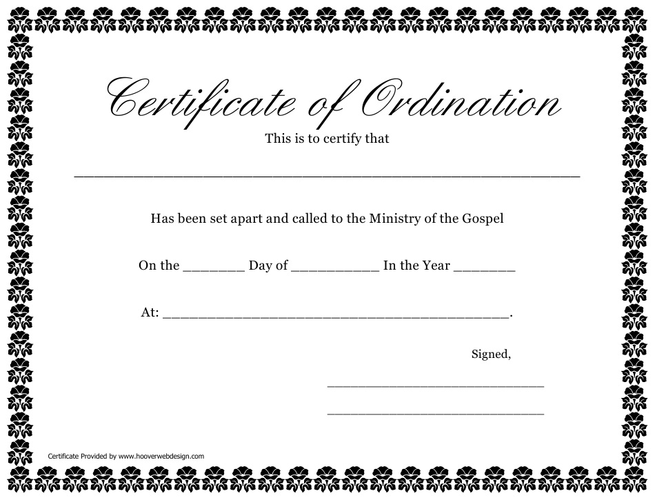 Ordination Certificate Template  Call To The Ministry Of within Free Ordination Certificate Template