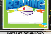 Outstanding Reading Certificate Instant Download Printable within Printable Reader Award Certificate Templates