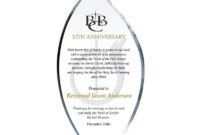 Pastor 10 Year Anniversary Award Plaque  Wording Sample for Awesome Volunteer Of The Year Certificate 10 Best Awards