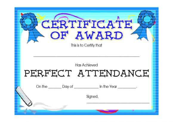 Perfect Attendance Certificate Template 4  Templates inside Amazing Printable Perfect Attendance Certificate Template