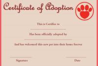 Pet Adoption Certificate Template  Pet&amp;#039;S Gallery inside Stuffed Animal Birth Certificate Templates