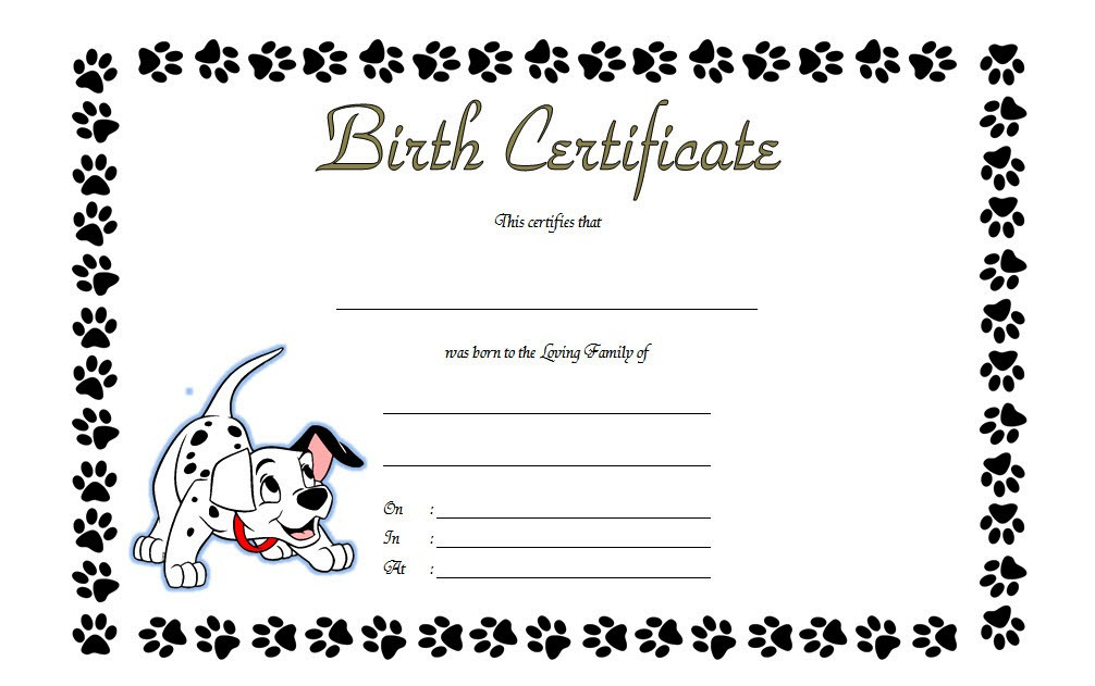 Pet Birth Certificate Templates Fillable 7 Best Designs intended for Free Kitten Birth Certificate Template