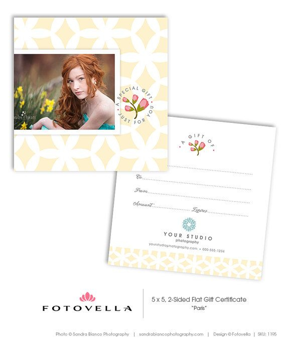 Photography Gift Certificate  5&amp;quot; X 5&amp;quot; Two Sided Card inside Printable Printable Photography Gift Certificate Template