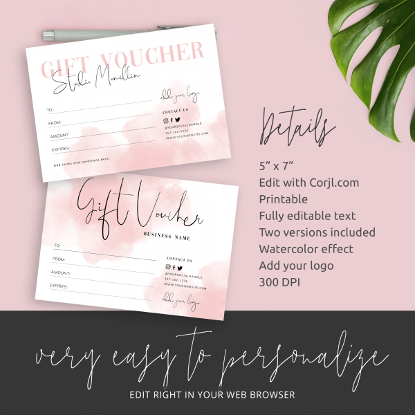 Pink Watercolor Gift Voucher  Editable Gift Certificate pertaining to Best Pink Gift Certificate Template