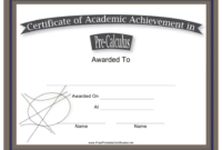 Precalculus Academic Achievement Certificate Template throughout Academic Achievement Certificate Template