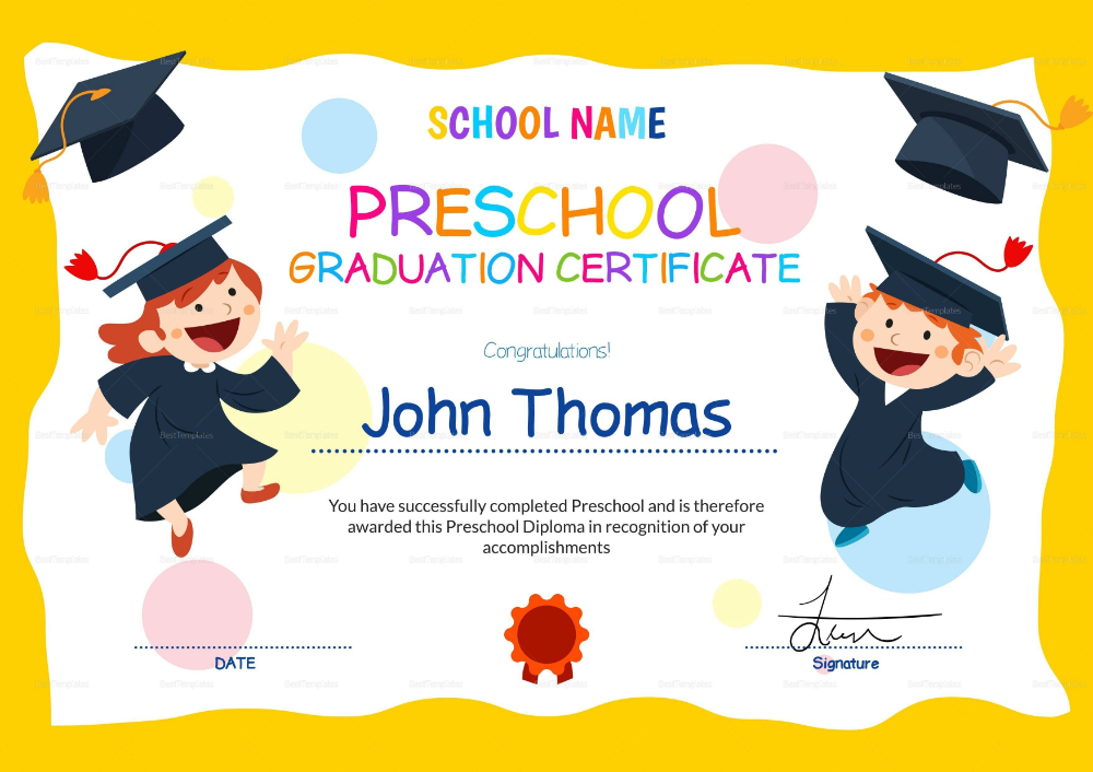 Preschool Certificate Templates Pdf Free Premium Templates regarding Printable Kindergarten Graduation Certificate Printable